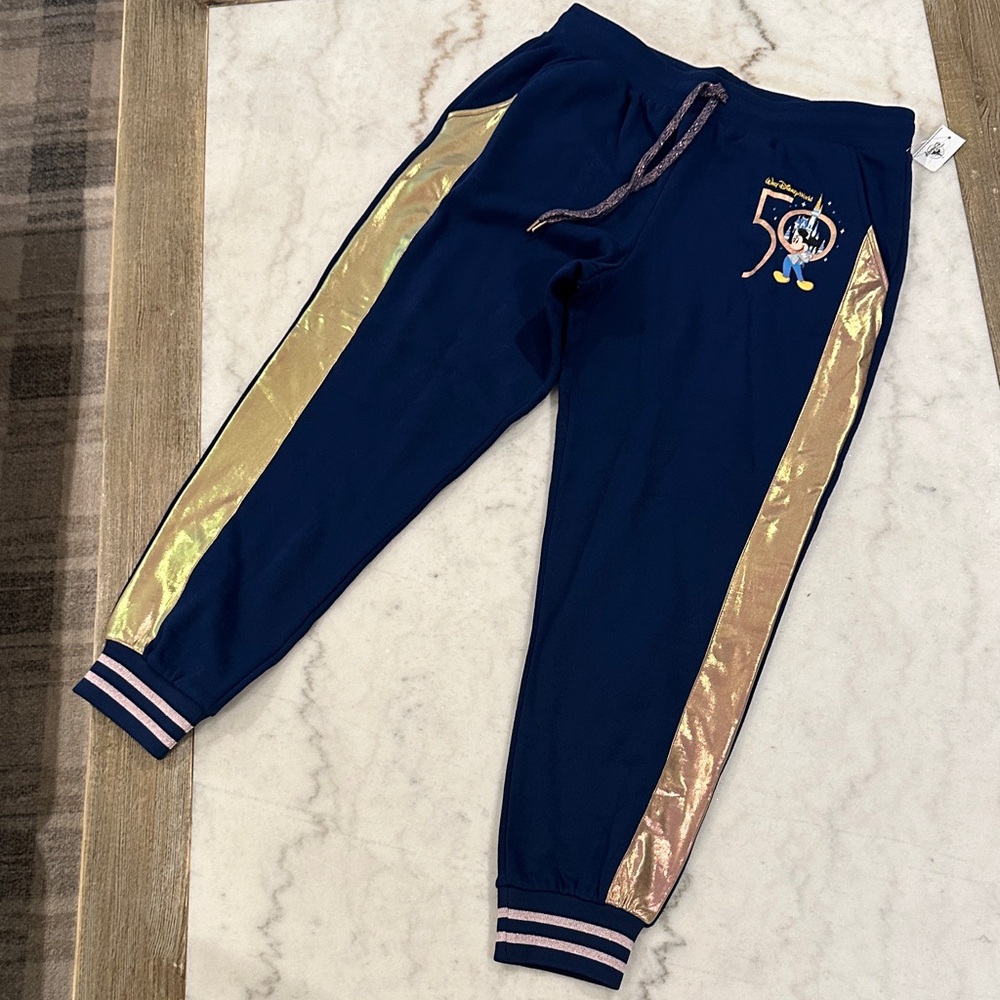 Disney World’s 50th Anniversary Navy and Gold Track Joggers